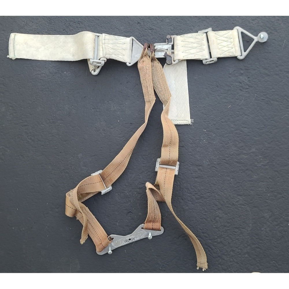 Vintage 1962 Military Aircraft Pilot Seat Belt Harness Assembly Tan July 62
